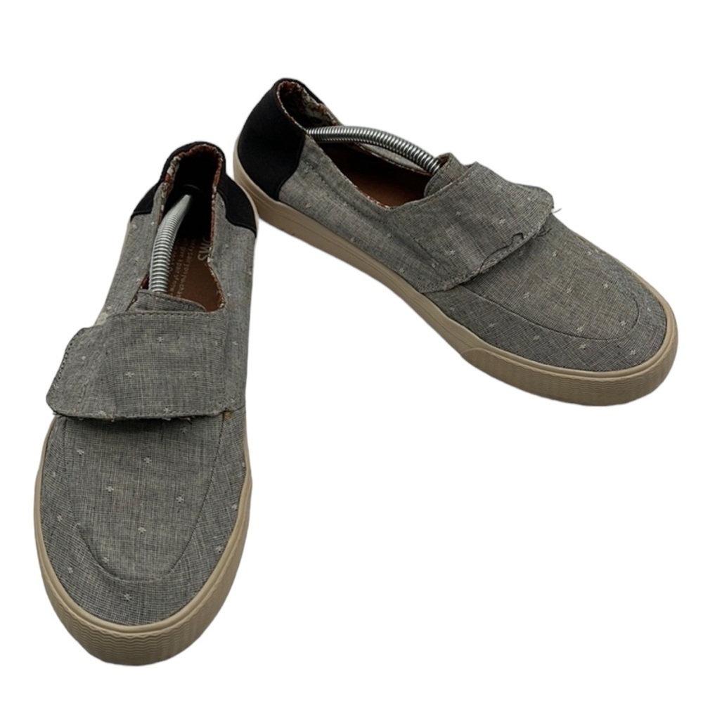 Toms Altair Grey Chambray Canvas Slip On Loafers Women's Sz 9 MARKS